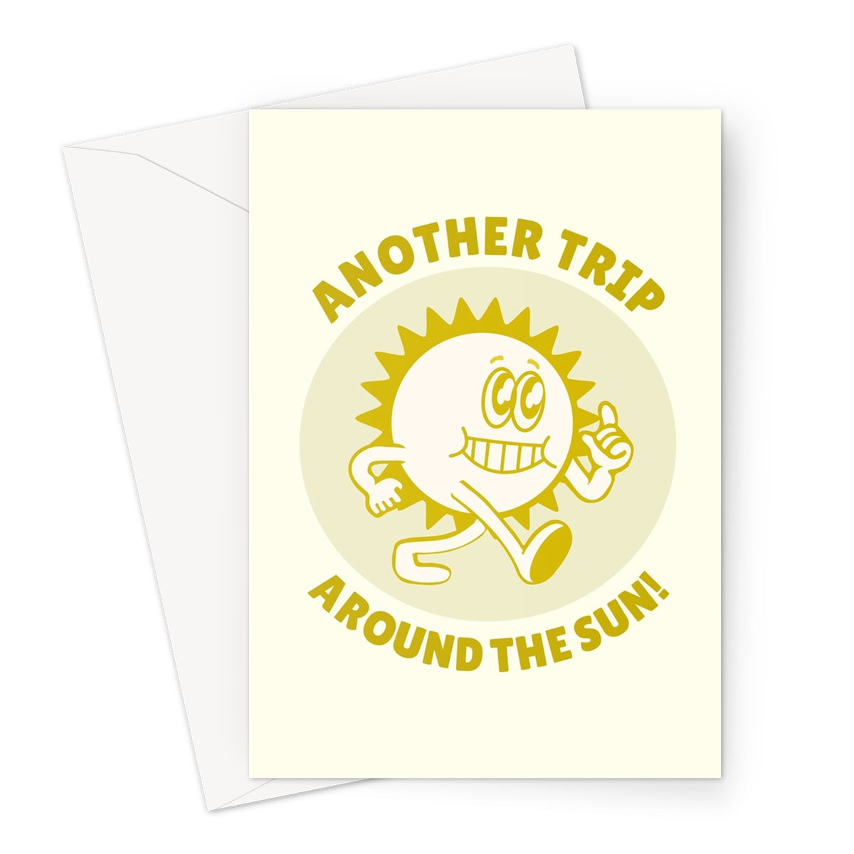 Another Trip Around The Sun Cute Funny Pun Birthday Sunny Space Retro Cartoon Greeting Card