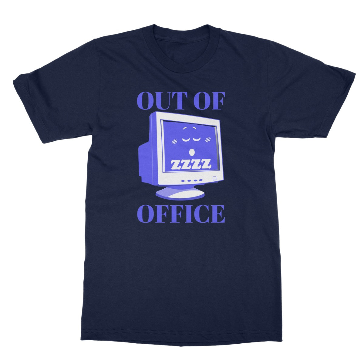 Out of Office Funny Tee Print Graphic Computer PC Retro Vintage Blue Vacation Office Remote Softstyle T-Shirt