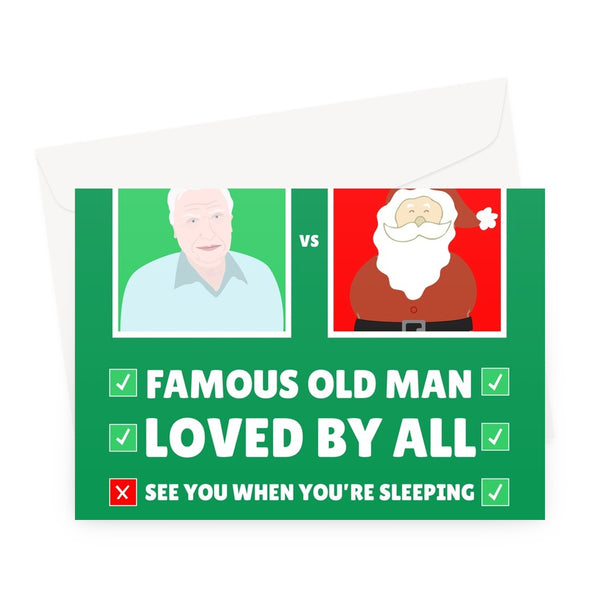 David Attenborough VS Santa Claus Funny List Song Icon Nature Fan Christmas Xmas Greeting Card