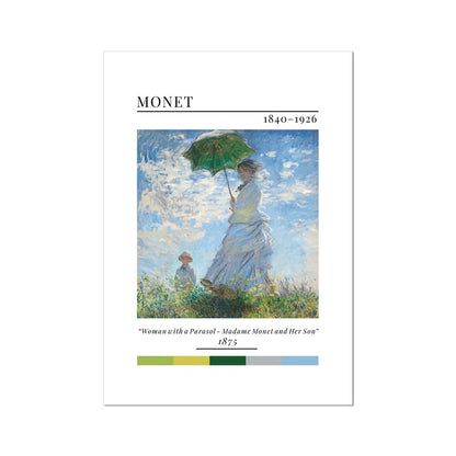 Monet Woman with a Parasol - Classic Art Collection - Wall Art Colour Palette Dorm Bedroom Living Room Print Vintage Wall Art Poster