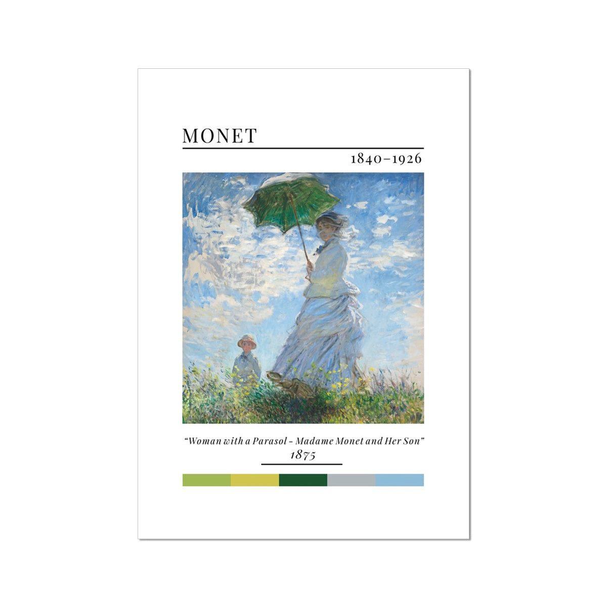 Monet Woman with a Parasol - Classic Art Collection - Wall Art Colour Palette Dorm Bedroom Living Room Print Vintage Wall Art Poster