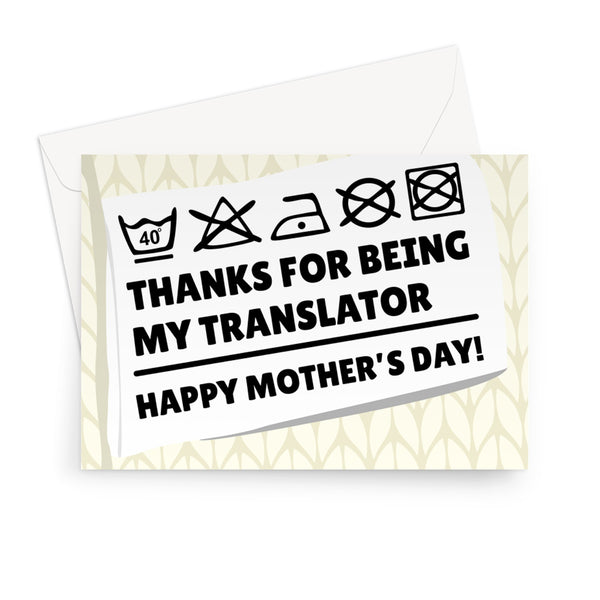 Thanks For Being My Translator Happy Mother's Day Washing Machine Symbols Tag Clothes  Greeting Card