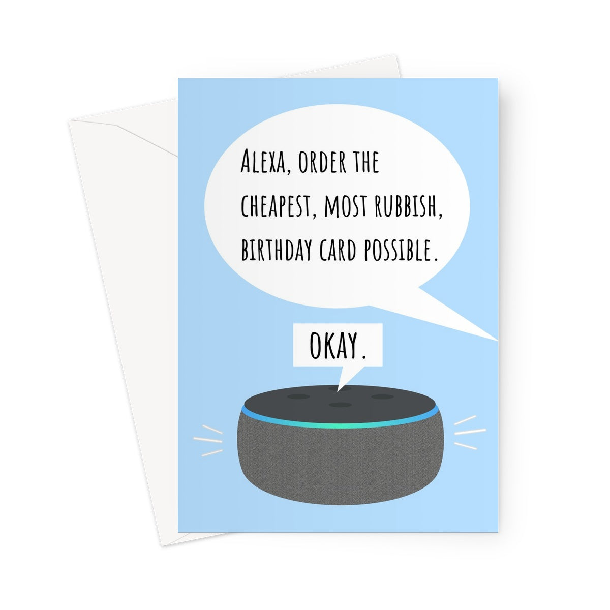 Alexa, Order the Cheapest, Most Rubbish, Birthday Card Possible / Okay / Funny Hilarious Smart Speaker Auto Correct Meme Joke Greeting Card