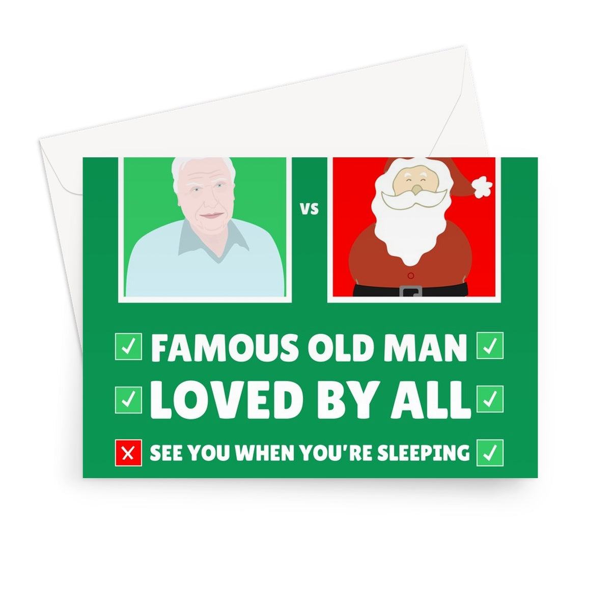 David Attenborough VS Santa Claus Funny List Song Icon Nature Fan Christmas Xmas Greeting Card