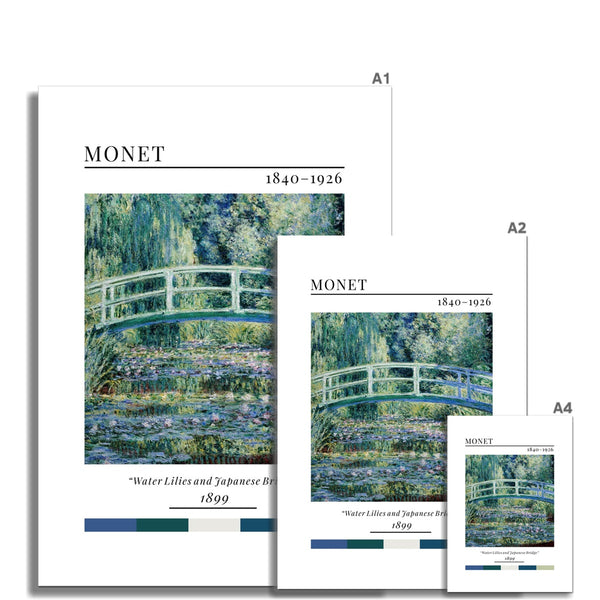 Monet Water Lilies and Japanese Bridge - Classic Art Collection - Wall Art Colour Palette Dorm Bedroom Living Room Print Vintage Wall Art Poster