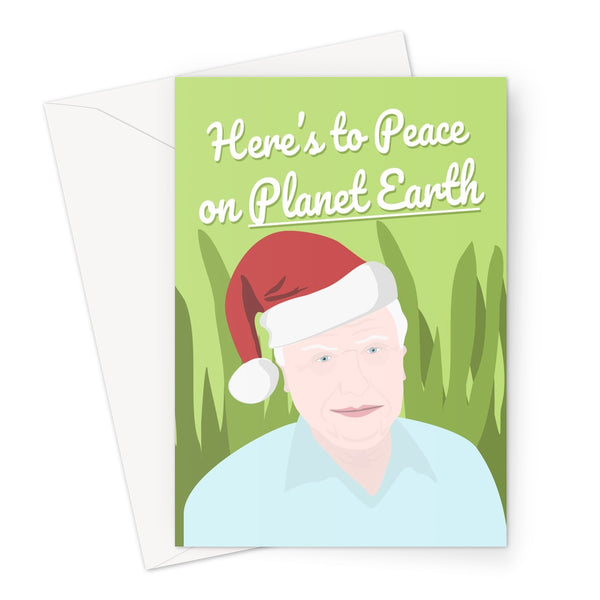 David Attenborough Here's to Peace on Planet Earth Merry Christmas Xmas Fan TV  Greeting Card