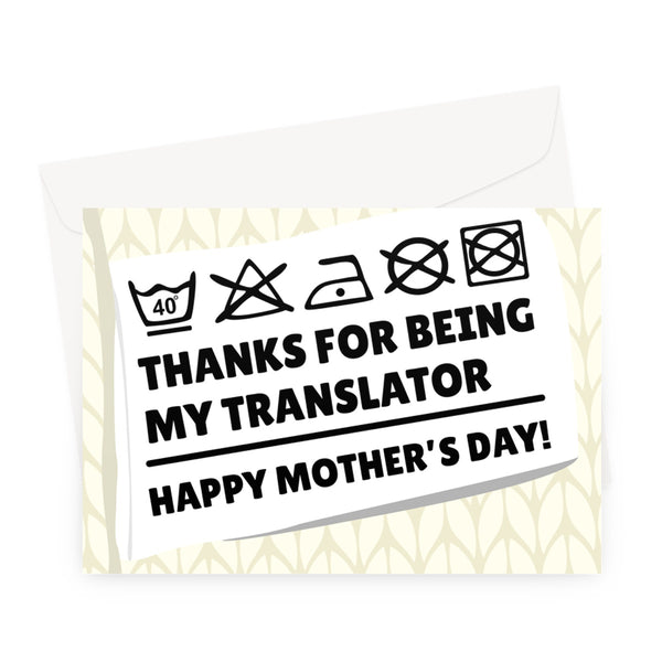 Thanks For Being My Translator Happy Mother's Day Washing Machine Symbols Tag Clothes  Greeting Card