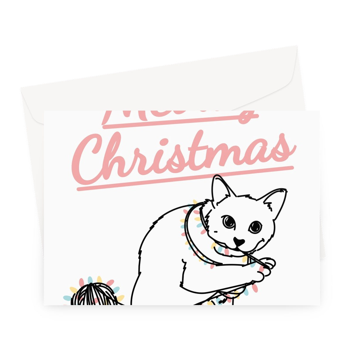 Meowy Christmas Cute Cat Kitten Ball of Xmas Lights Playing Pet Owner From the Cat Greeting Card