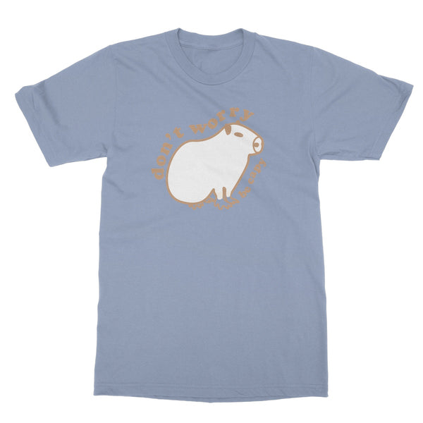 Don't Worry Be Capy Funny Cute Quote Capybara Nature Animal Adorable Kawaii Tee Line Art Graphic Print Softstyle T-Shirt
