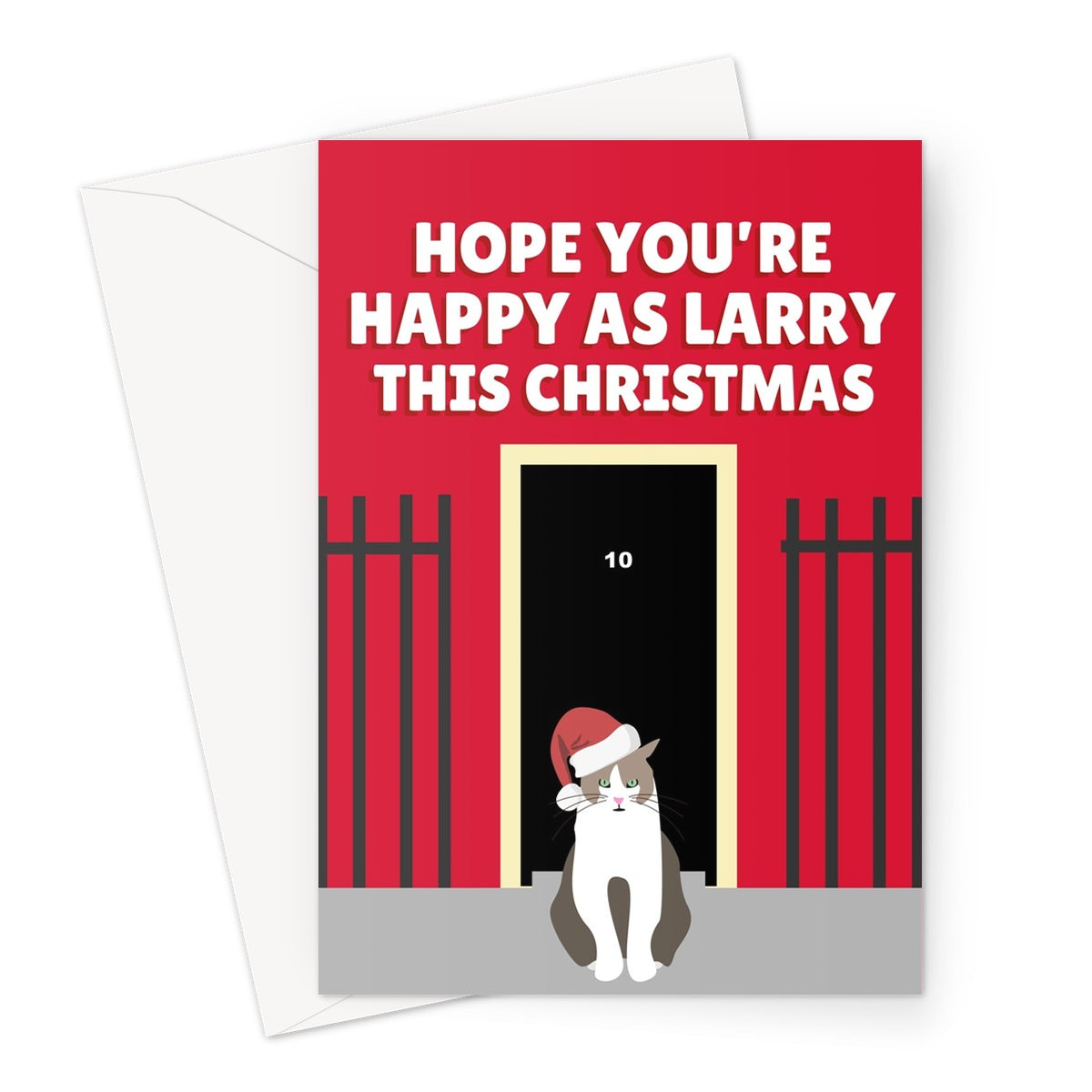 Hope You're Happy as Larry This Christmas Number 10 Downing Street Politics Cat Celebrity Rishi Sunak Liz Truss Greeting Card