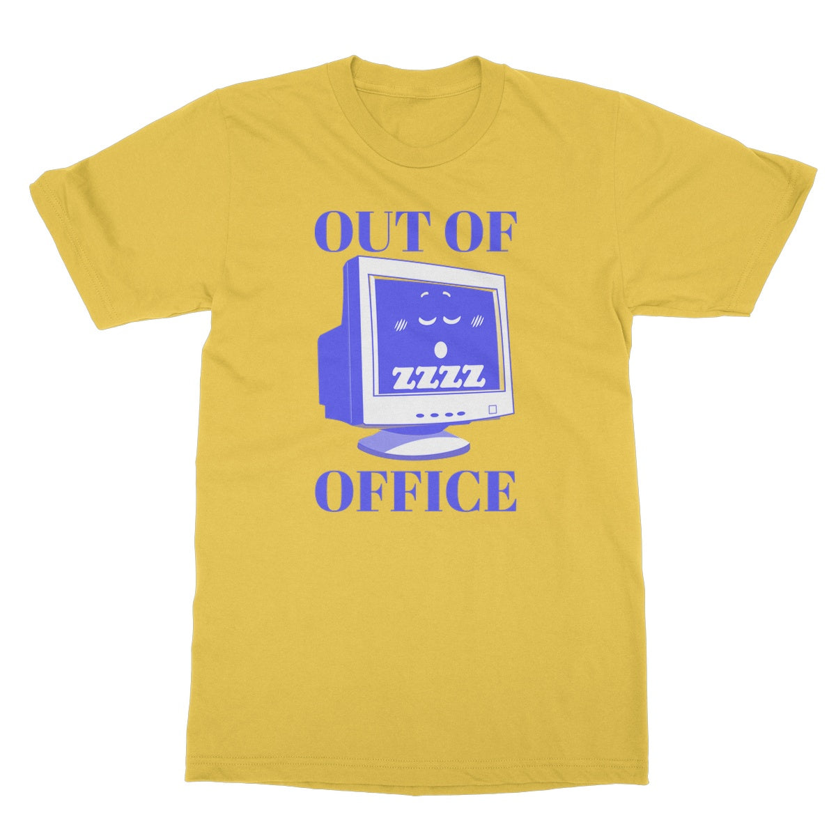 Out of Office Funny Tee Print Graphic Computer PC Retro Vintage Blue Vacation Office Remote Softstyle T-Shirt