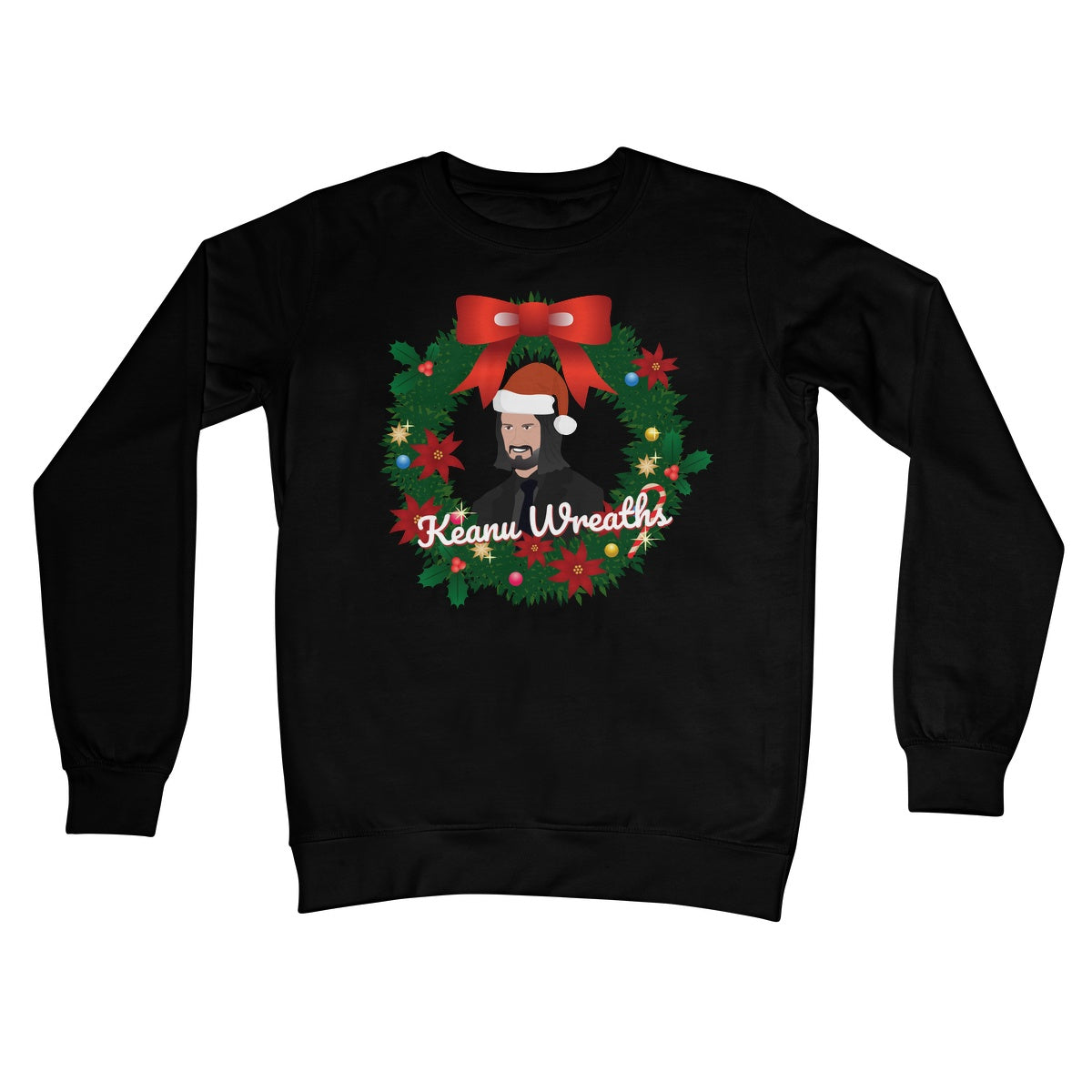 Keanu Wreaths Reeves Pun Funny Fan Christmas Jumper Cyberpunk Wick Gift  Crew Neck Sweatshirt