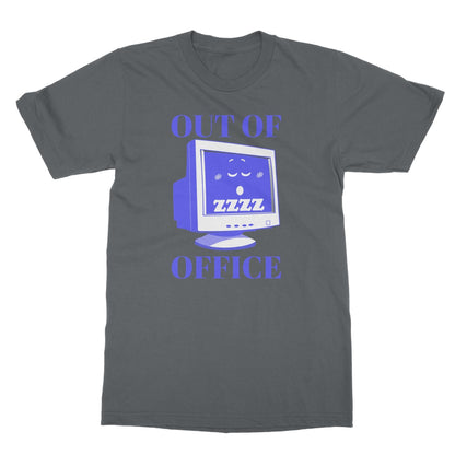 Out of Office Funny Tee Print Graphic Computer PC Retro Vintage Blue Vacation Office Remote Softstyle T-Shirt