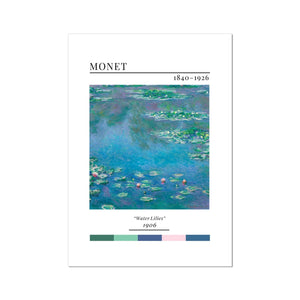 Monet Water Lilies - Classic Art Collection - Wall Art Colour Palette Dorm Bedroom Living Room Print Vintage Wall Art Poster