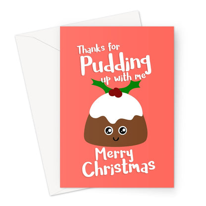 Thanks for Pudding Up With Me Merry Christmas Funny Food Cute Kawaii Couples Greeting Card