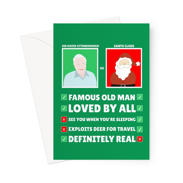 David Attenborough VS Santa Claus Funny List Song Icon Nature Fan Christmas Xmas Greeting Card