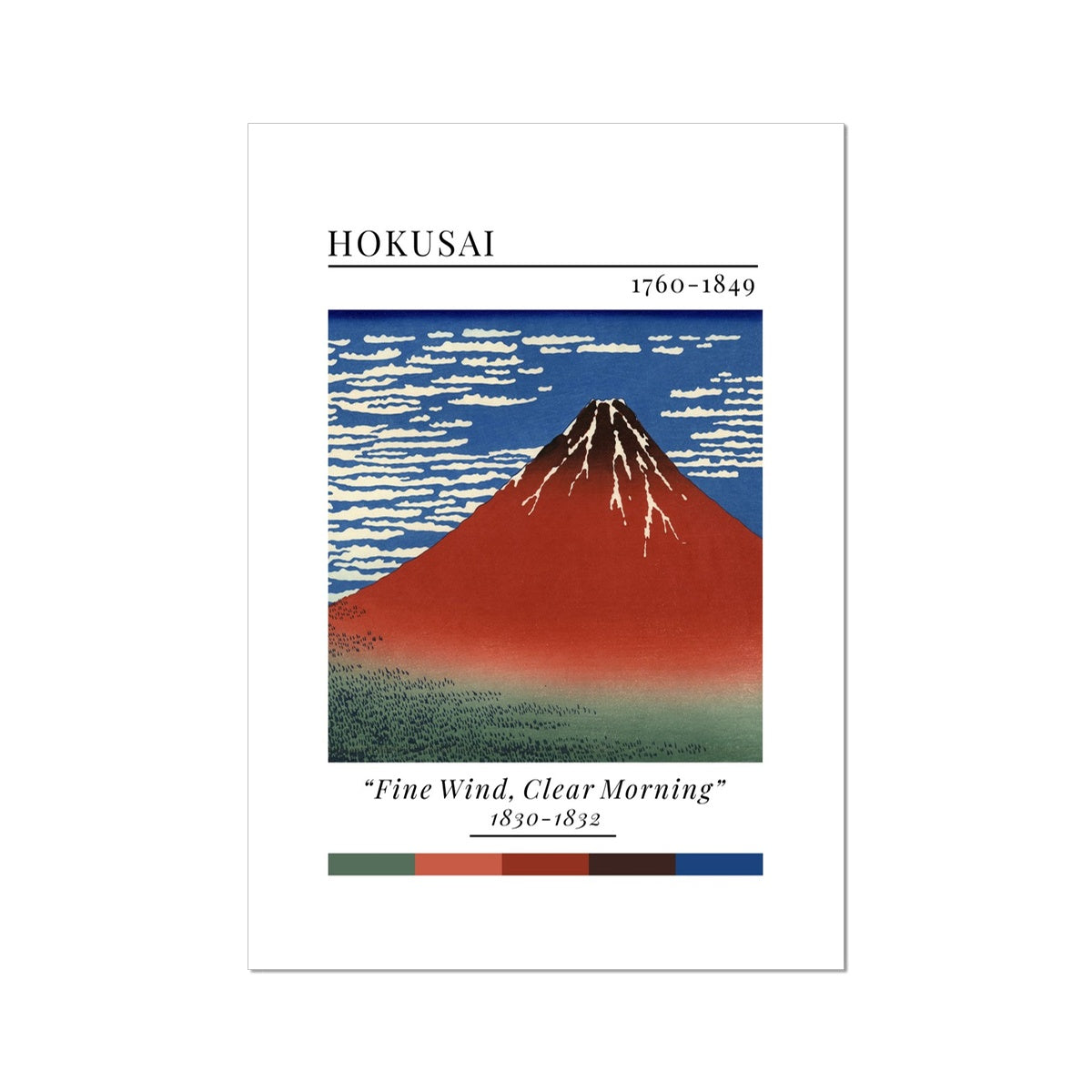 Hokusai Mt Fuji Fine Wind Clear Morning - Classic Art Collection - Wall Art Colour Palette Dorm Bedroom Living Room Print Vintage Wall Art Poster
