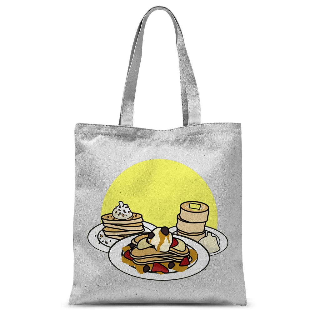 Pancake tote bag. Pancake print apparel. Cute pancake design. Food inspired clothing.