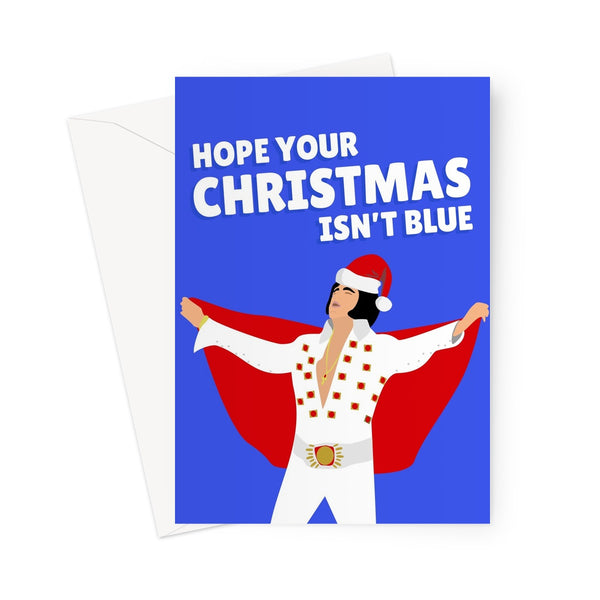 I Hope Your Christmas Isn't Blue Elvis King of Rock Celebrity Music Pun Song Dad Retro   Greeting Card