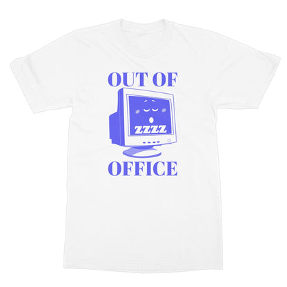 Out of Office Funny Tee Print Graphic Computer PC Retro Vintage Blue Vacation Office Remote Softstyle T-Shirt