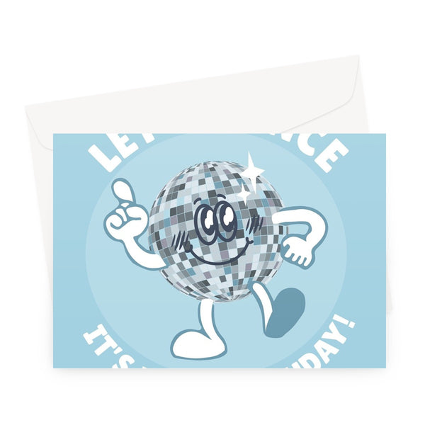 Let's Dance It's Your Birthday Disco Ball Party Pun Cute Retro Music Cartoon 80s Greeting Card