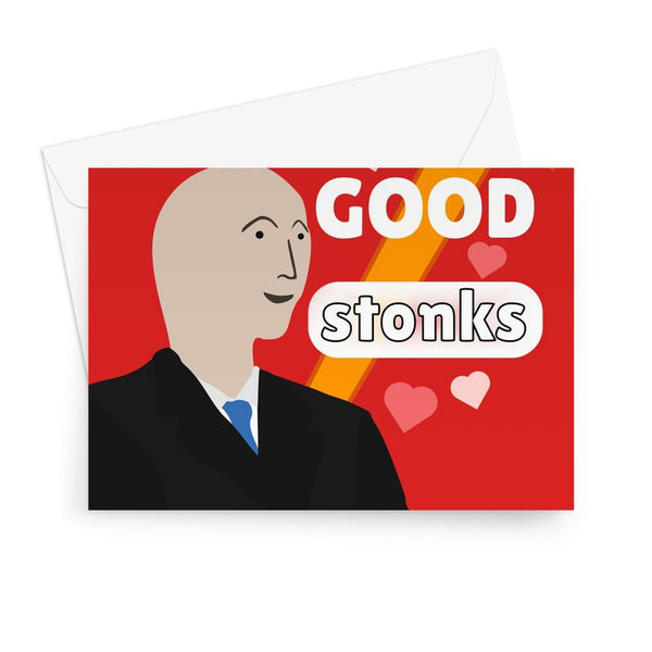 We Have Good Stonks Meme Funny Valentine's Day Anniversary Heart Social Media Greeting Card