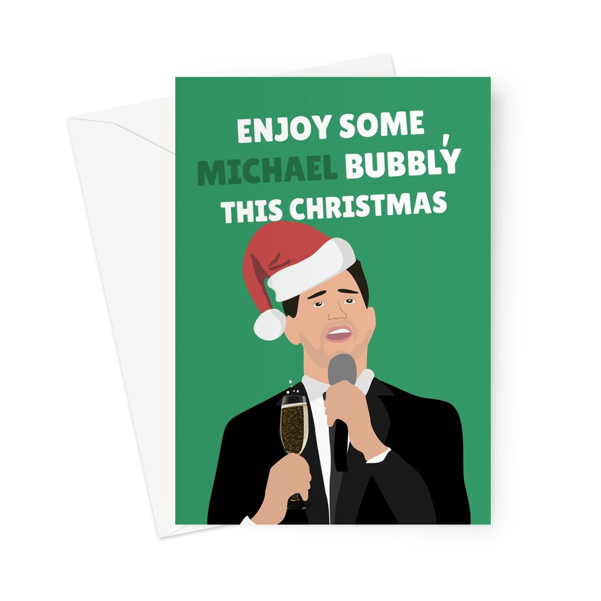 Enjoy Some Bubbly This Christmas Michael Buble Pun Funny Song Drink Music Greeting Card