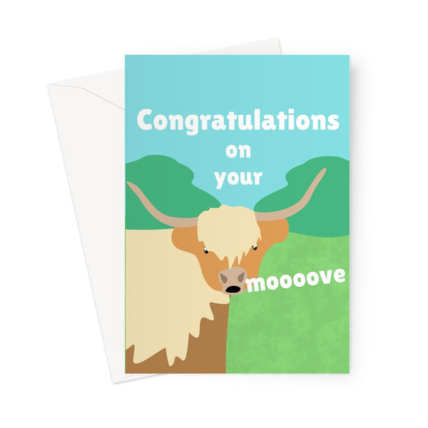 Congratulations on Your Moooove Funny New Home Moving Move Highland Cow Cute Animal Greeting Card
