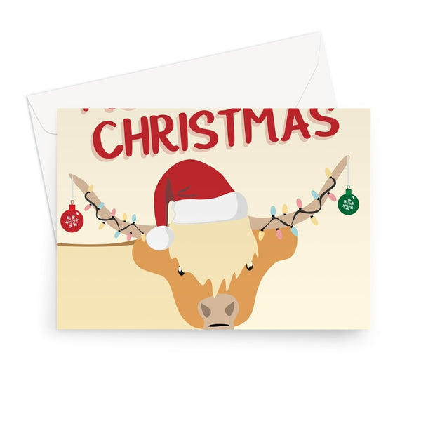 Moo-rry Christmas Fluffy Hairy Highland Cow Cute Fan Animal Vegan Pun Xmas Merry Greeting Card