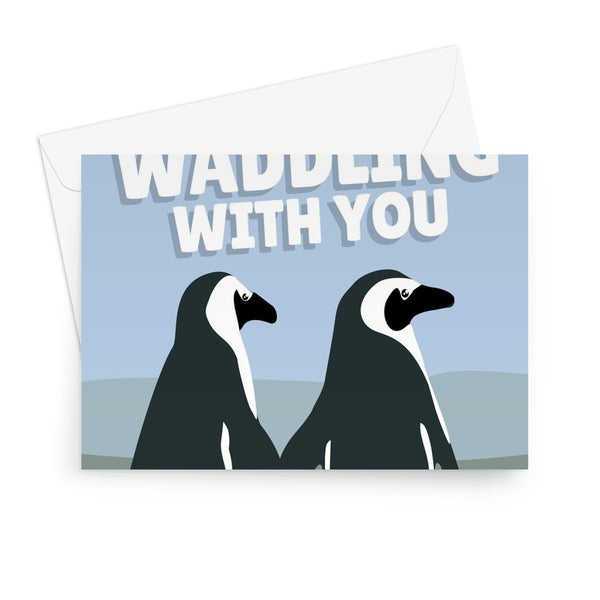 I Love Waddling With You Cute Penguins Holding Hands Couples Anniversary Birthday Valentine's Day Waddle Greeting Card