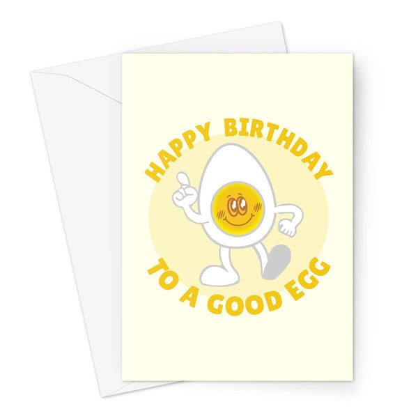 Happy Birthday To A Good Egg Funny Cute Pun Food Retro Cartoon Love Greeting Card