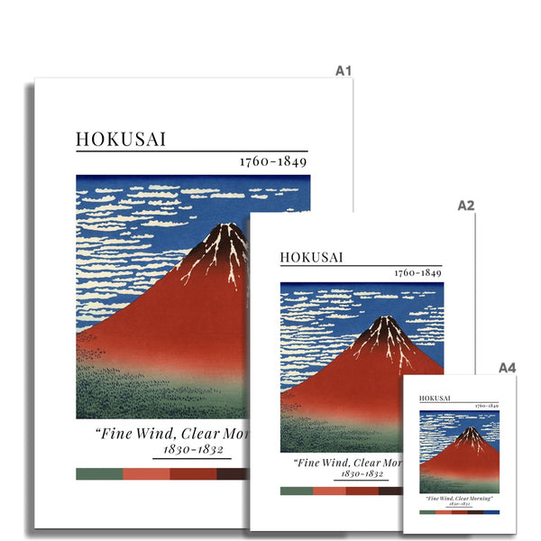 Hokusai Mt Fuji Fine Wind Clear Morning - Classic Art Collection - Wall Art Colour Palette Dorm Bedroom Living Room Print Vintage Wall Art Poster