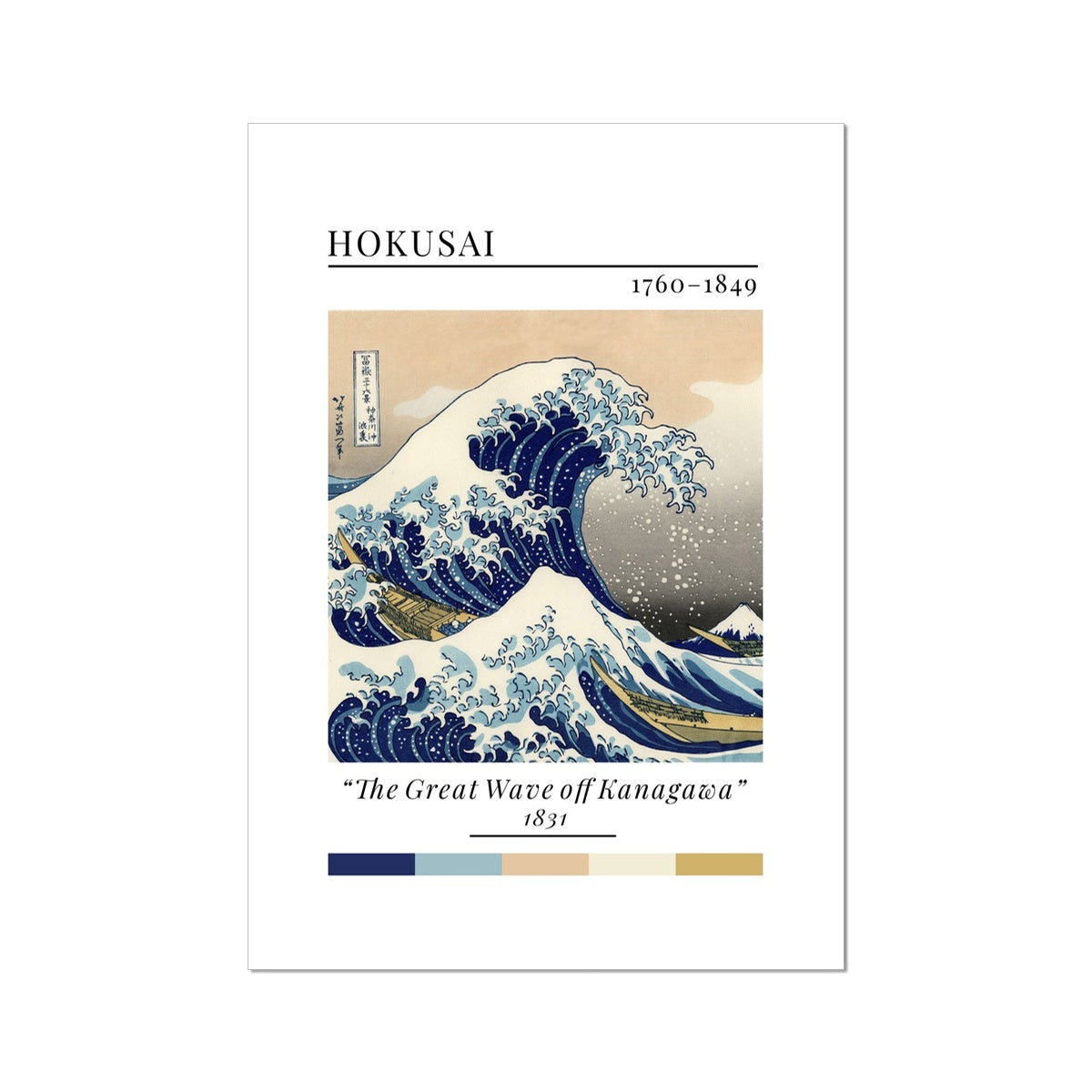 Hokusai Great Wave Off Kanagawa - Classic Art Collection - Wall Art Colour Palette Dorm Bedroom Living Room Print Vintage Wall Art Poster