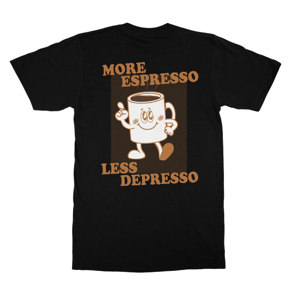 More Espresso Less Depresso Front and Back Print Top Coffee Softstyle T-Shirt