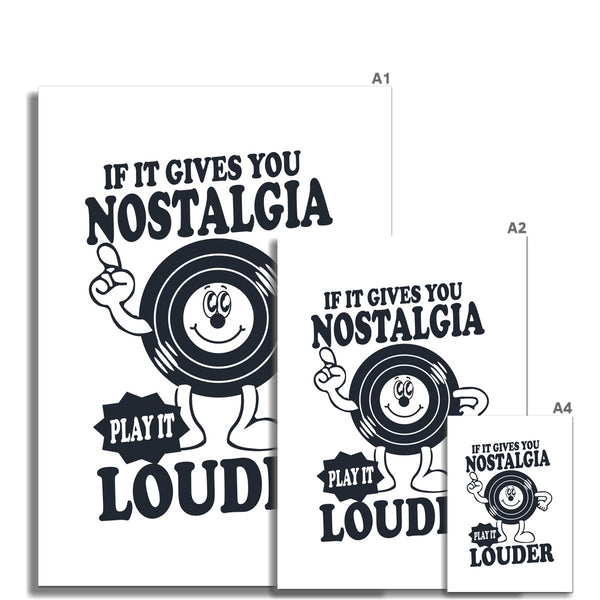 If It Gives You Nostalgia, Play It Louder Print Wall Art Retro Fun Mantra Vintage Cartoon Style Vinyl Music Wall Art Poster