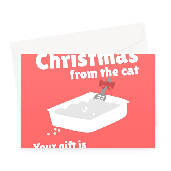 Merry Christmas from the Cat Your Gift Is Waiting in the Litter Tray For Collection Funny Pet Owner Kitten Kitty Poo Poop Cheeky Love Greeting Card