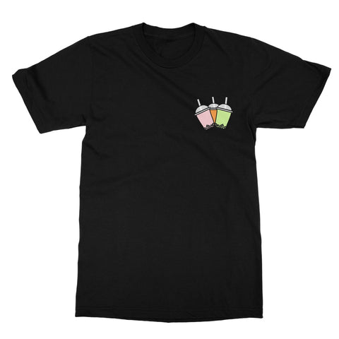 Cute Bubble Tea T-Shirt (Left Breast Print on Black T-Shirt)