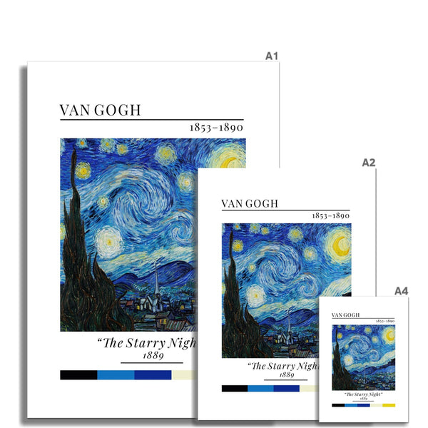 Van Gogh Starry Night - Classic Art Collection - Wall Art Colour Palette Dorm Bedroom Living Room Print Vintage Wall Art Poster