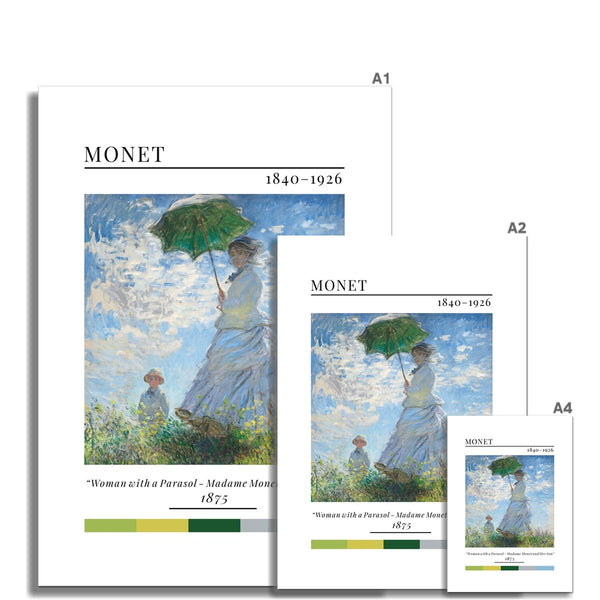 Monet Woman with a Parasol - Classic Art Collection - Wall Art Colour Palette Dorm Bedroom Living Room Print Vintage Wall Art Poster